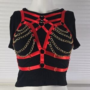 New! One Size Lingerie Corset Harness Lightweight Gold Chains Goth Festival Rave